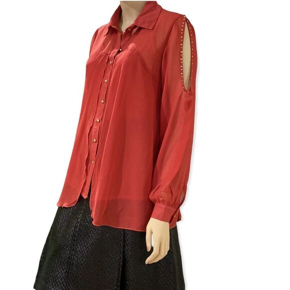 NEW Button Down Full Collar Long Spliced Studded Sleeves Shirt - Picture 4 of 4